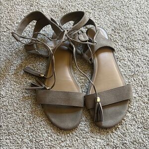 Merona Taupe Suede Lace-Up Sandals Sz 10